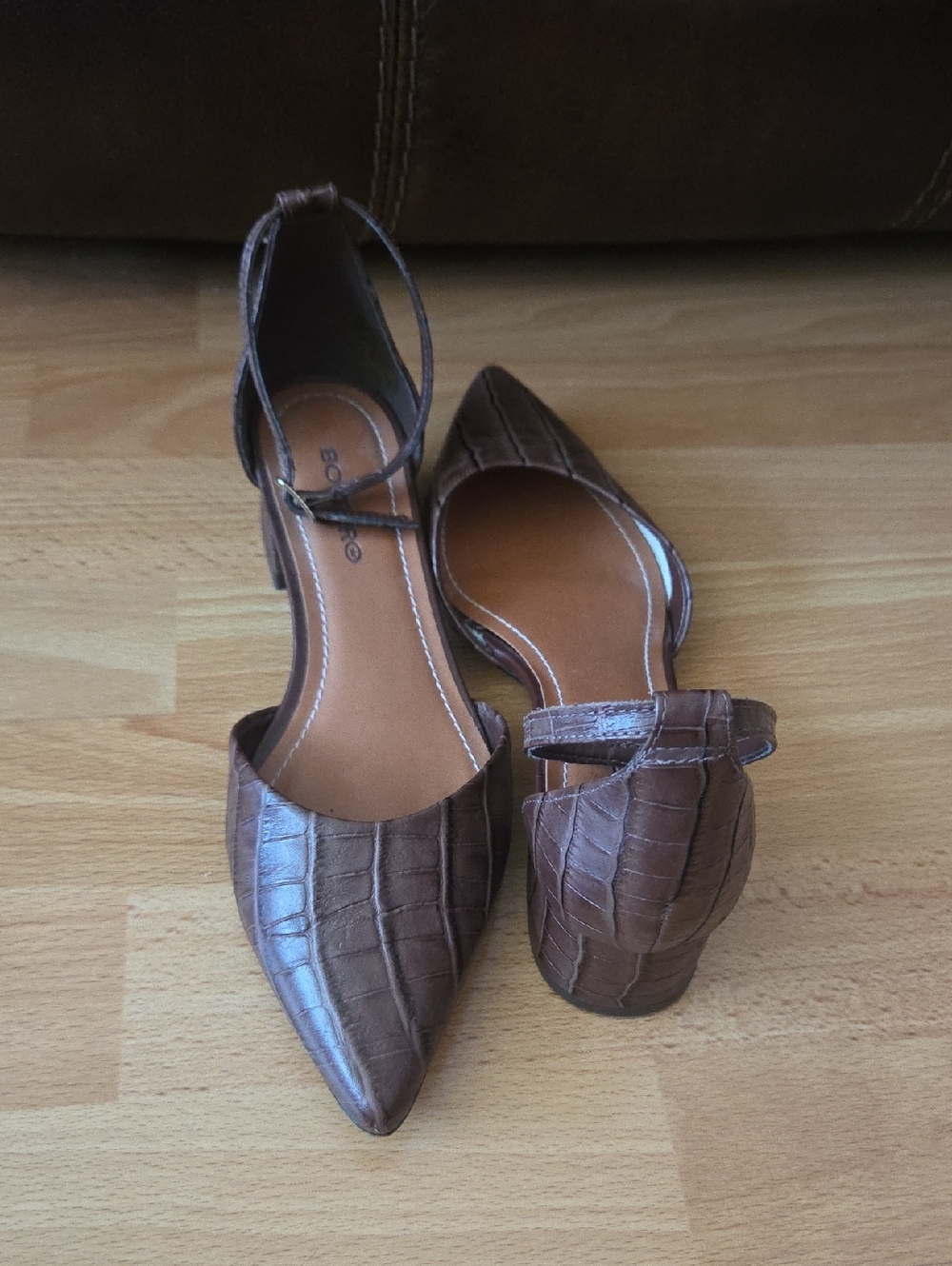 BOTTER Croc-Embossed Brown Pointed Block Heel Pumps SIZE 36 Contemporary